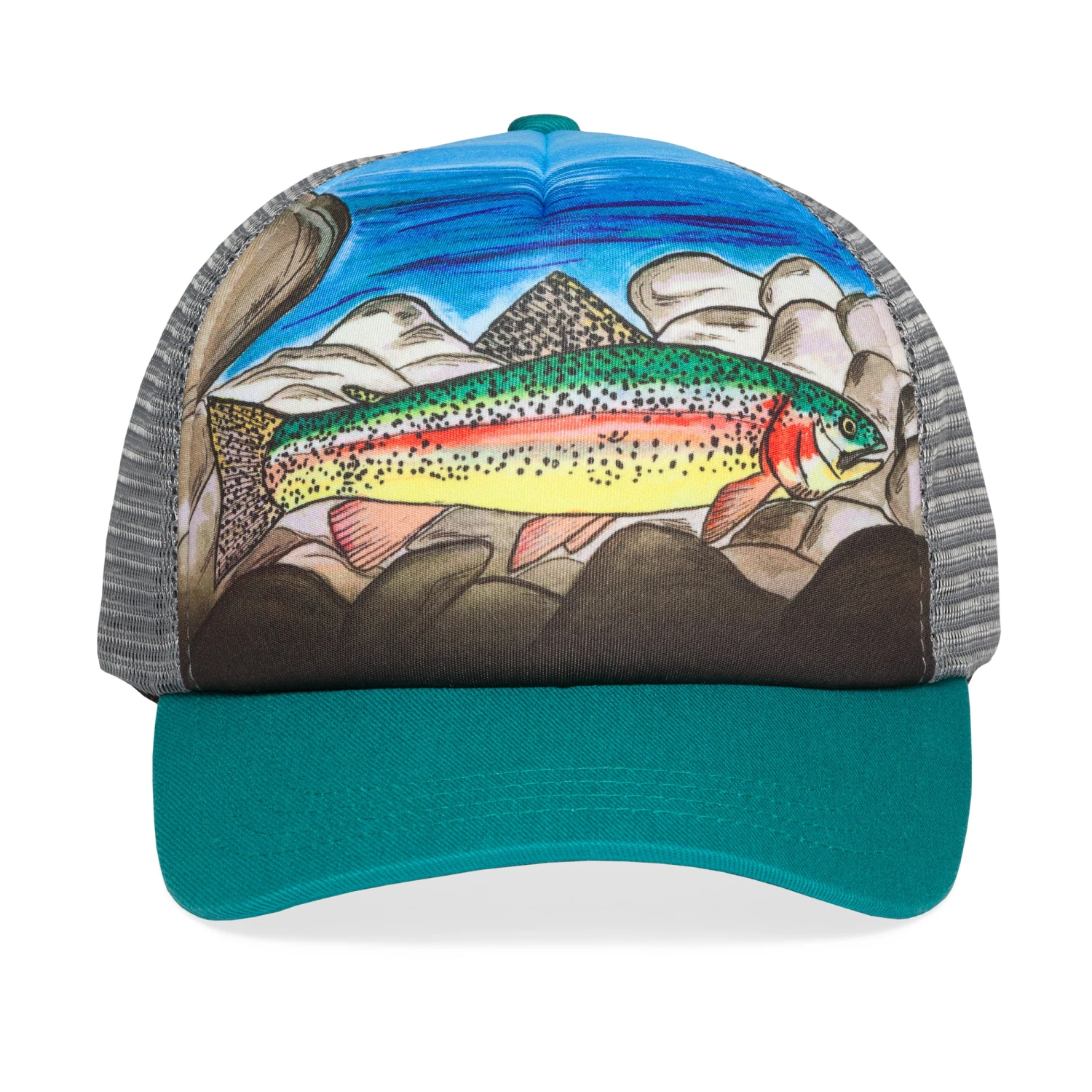 Kids' Rainbow Trout Trucker Sunday Afternoons Kids' Rainbow Trout Trucker -Sunday Afternoons Shop kids artist series trucker rainbow trout art detail ss20