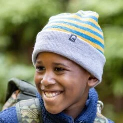Sunday Afternoons Kids' Saturn Beanie -Sunday Afternoons Shop kids saturn beanie gold stripe cloud gray male fw21 2140px